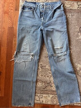Re/Done Light Blue Distressed Straight Jeans